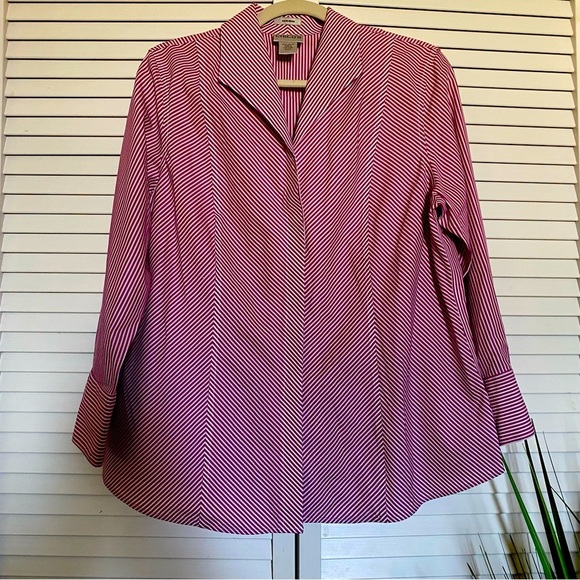 Chico's Tops - CHICO Blouse Button up shirt Size 2 Stripped Pink white